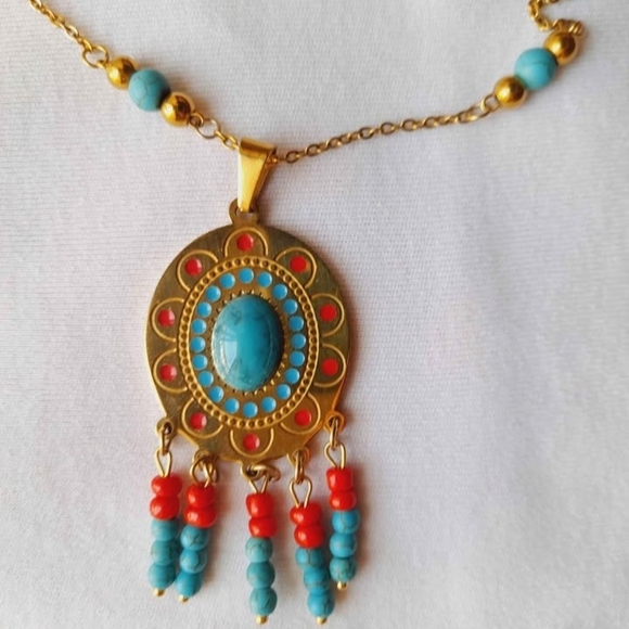 Golden and Turquoise Jewelry Set - Picture 3 of 3